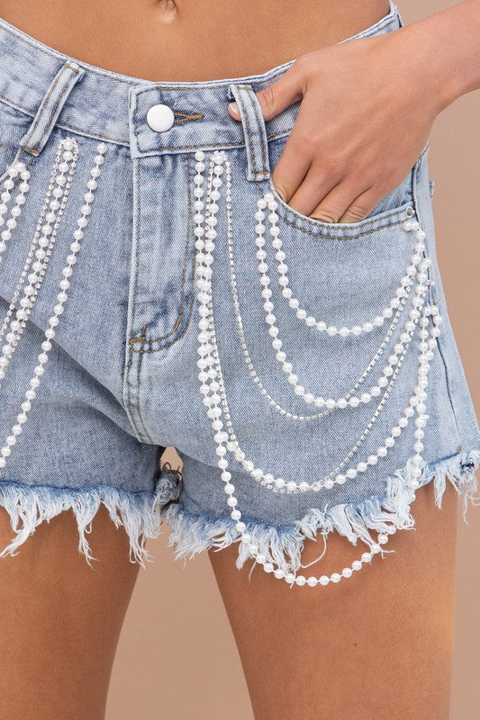 Pearls Denim Shorts